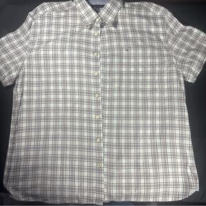 Tommy Hilfiger Men’s XXL Maroon N White Plaid Shirt Custom Fit 100%Cotton Short